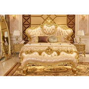 Luxury Gold Finish Bed With Side Table